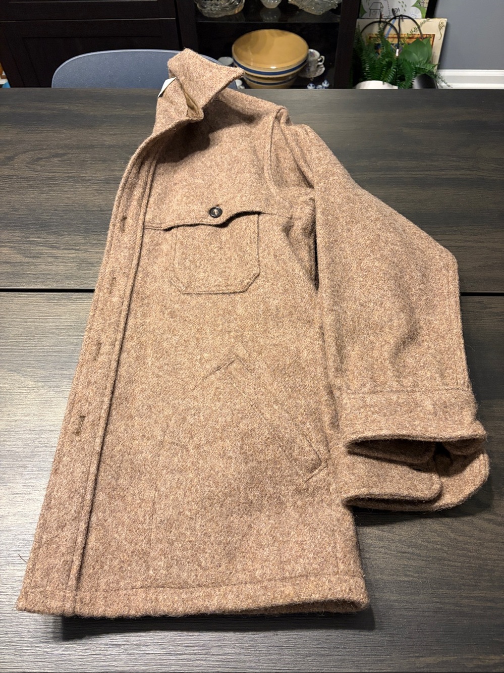 Vintage Woolrich Wool CPO Shirt Jacket Tan Beige Herringbone Mens M EUC - Picture 7 of 7